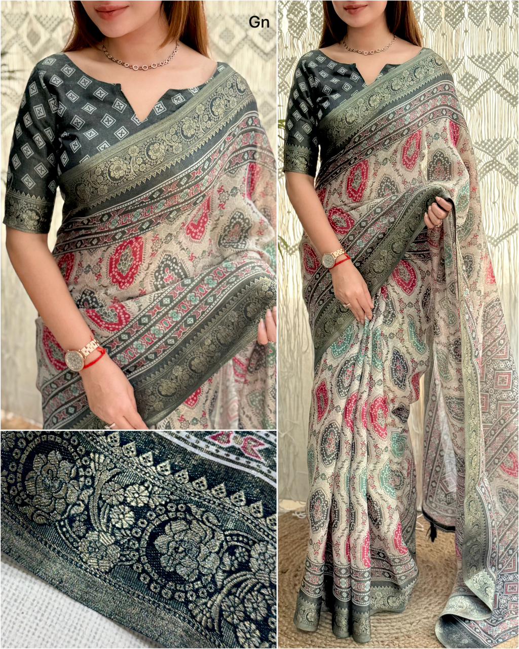 Ajrakh Printed Saree