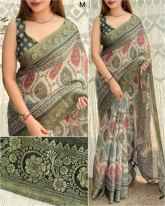 Ajrakh Printed Saree