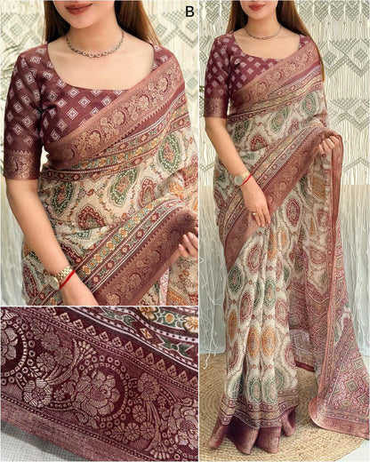 Ajrakh Printed Saree