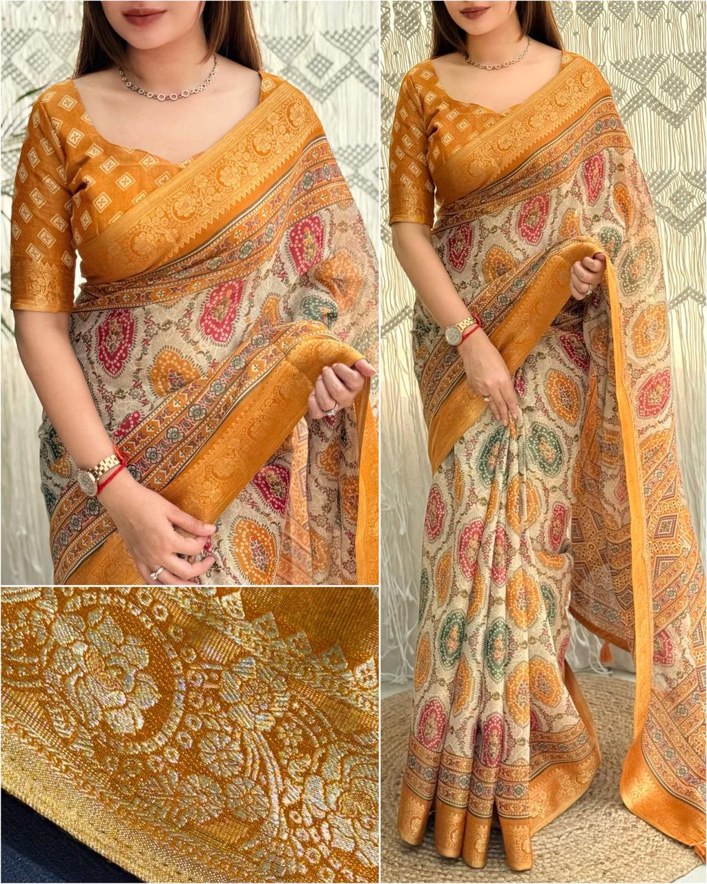 Ajrakh Printed Saree