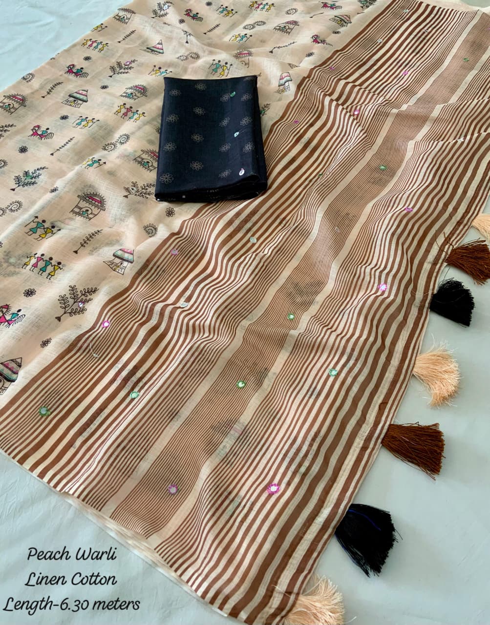 Warli Printed Saree With Aari Mirror Work