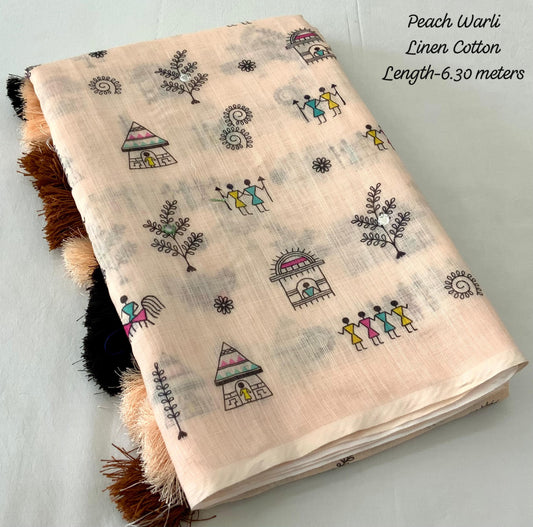 Warli Printed Saree With Aari Mirror Work
