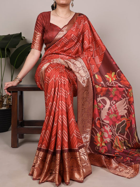 Tussar silk with Viscose border saree