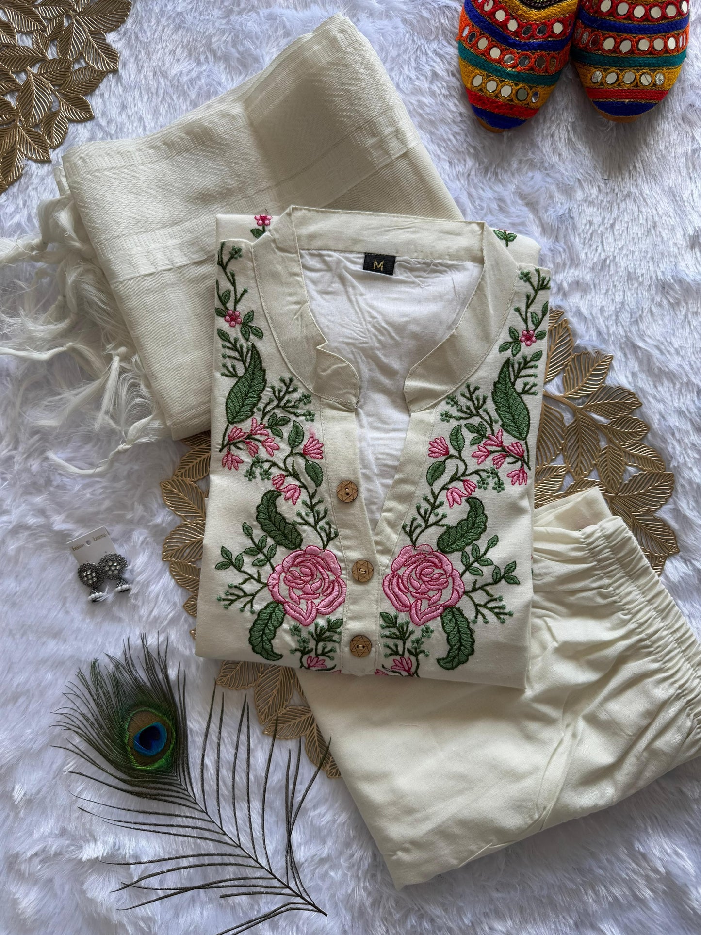 Khadi Cotton Kurti Pant Dupatta Set