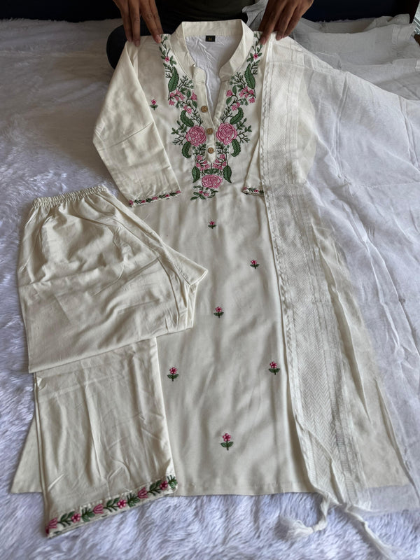 Khadi Cotton Kurti Pant Dupatta Set