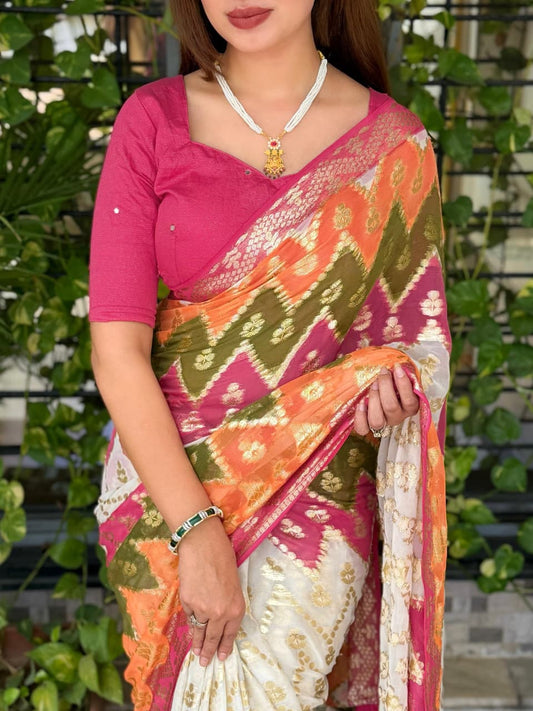 Viscose Georgette Hand Crafted Saree