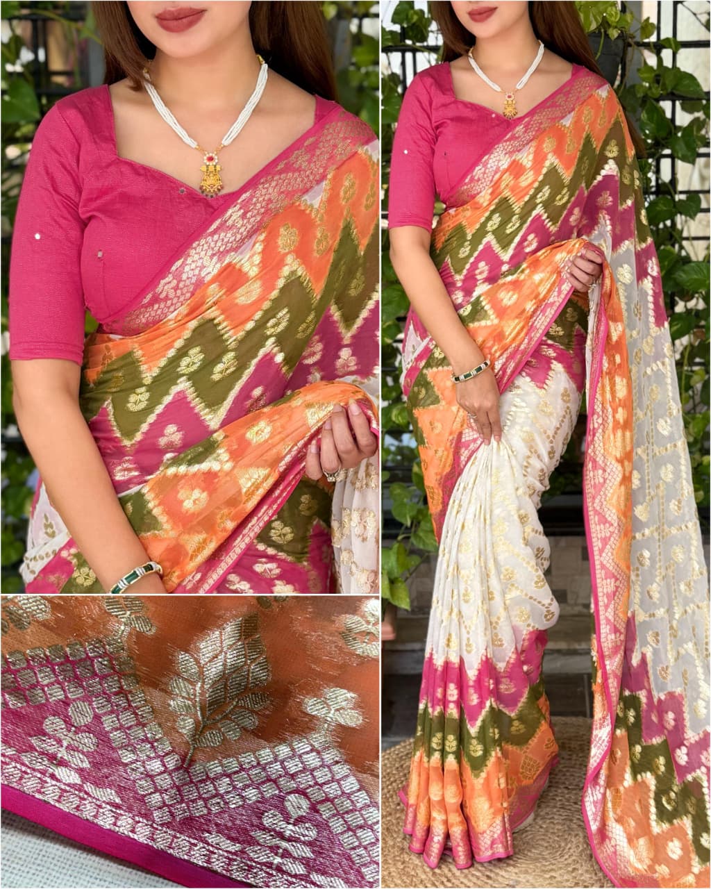 Viscose Georgette Hand Crafted Saree