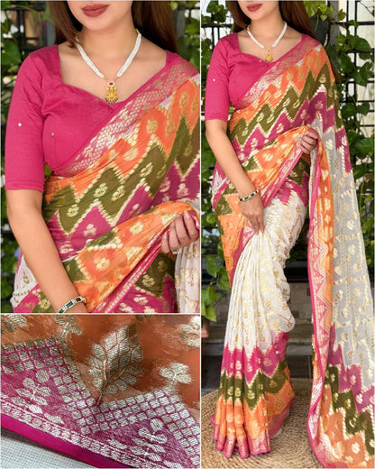 Viscose Georgette Hand Crafted Saree