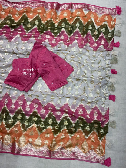 Viscose Georgette Hand Crafted Saree
