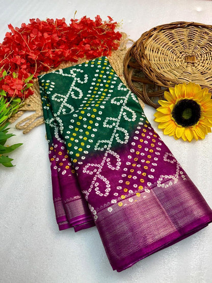 Bandhani Saree New Supar Ajrakh GOLD