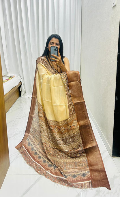 Bandhani Saree New Supar Ajrakh GOLD