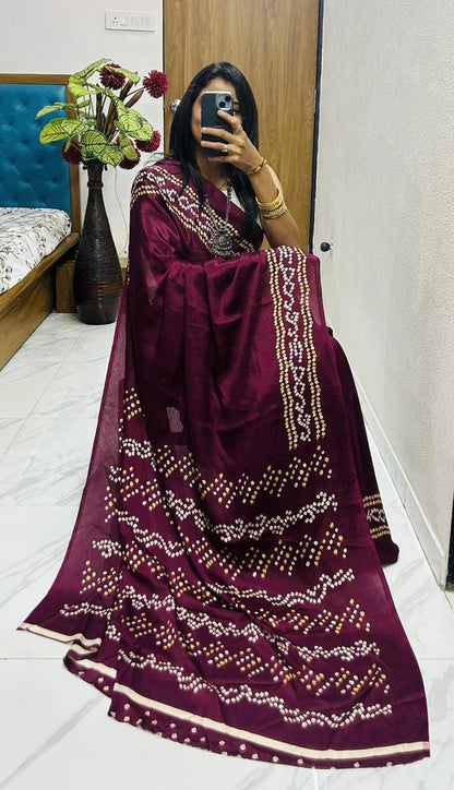 Bandhani Saree New Supar Ajrakh GOLD