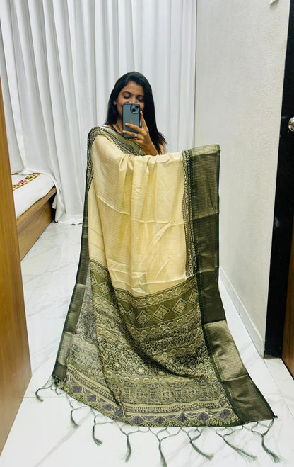 Bandhani Saree New Supar Ajrakh GOLD