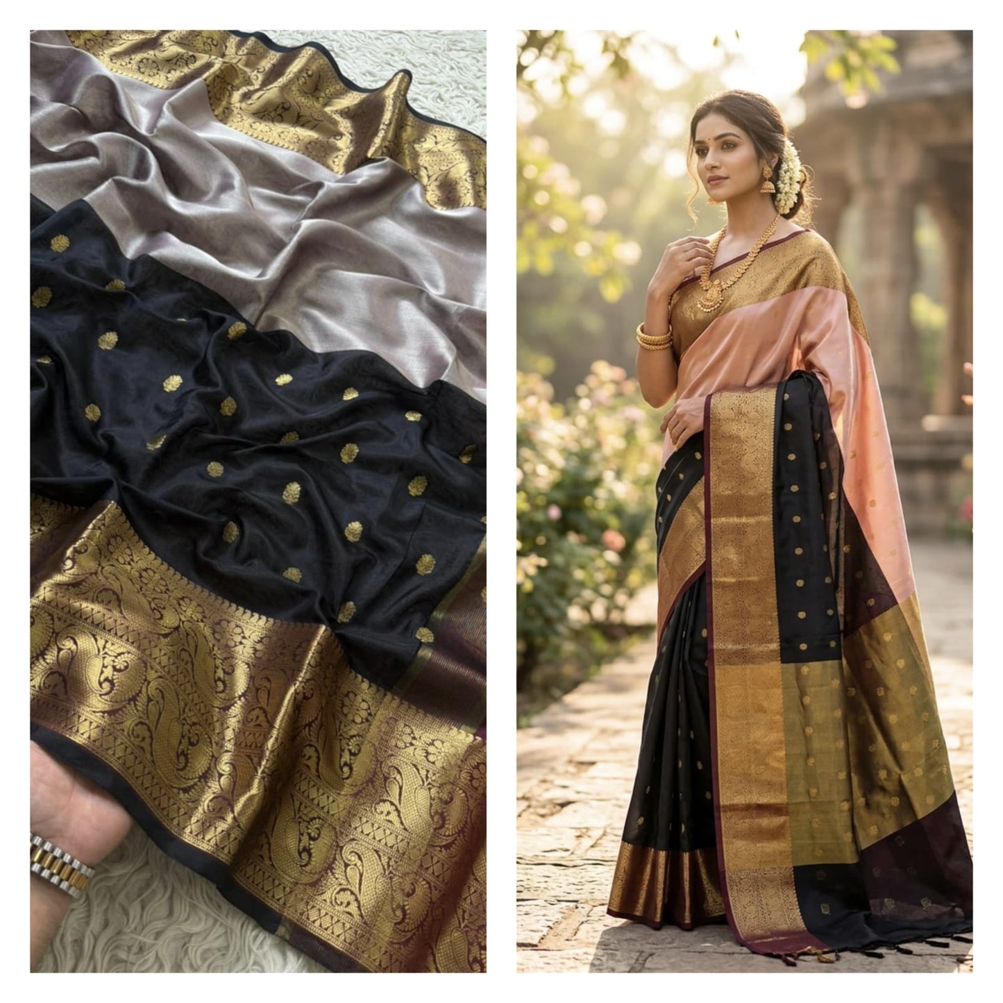 BANARASI HALF AND HALF SEMI KATAN SOFT SILK SAREE