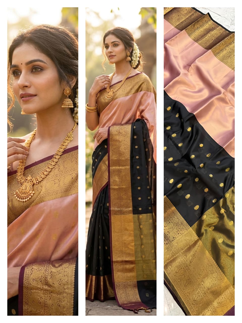 BANARASI HALF AND HALF SEMI KATAN SOFT SILK SAREE