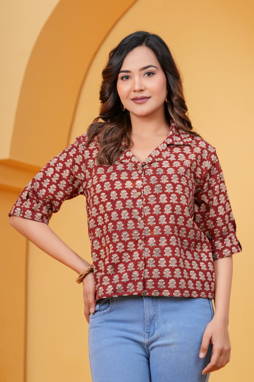 Exclusive New collection of Bagru hand block printed Cotton Women's Shirts