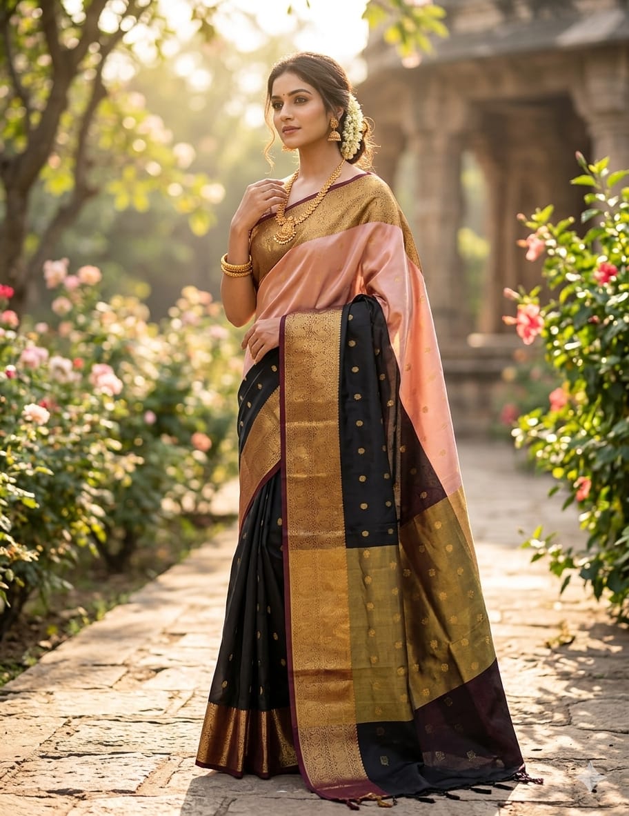 BANARASI HALF AND HALF SEMI KATAN SOFT SILK SAREE