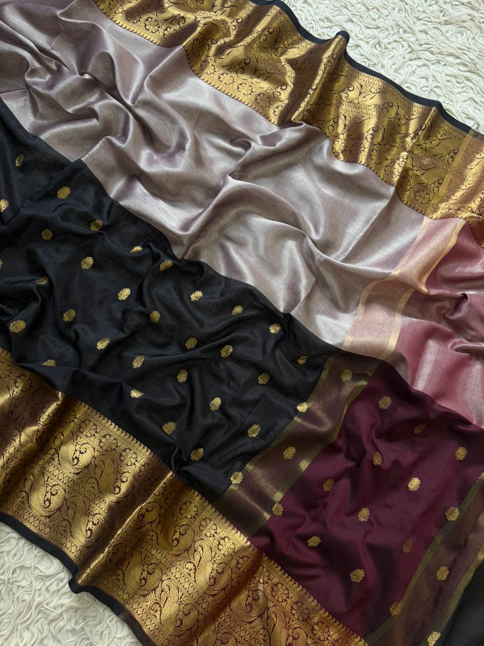 BANARASI HALF AND HALF SEMI KATAN SOFT SILK SAREE