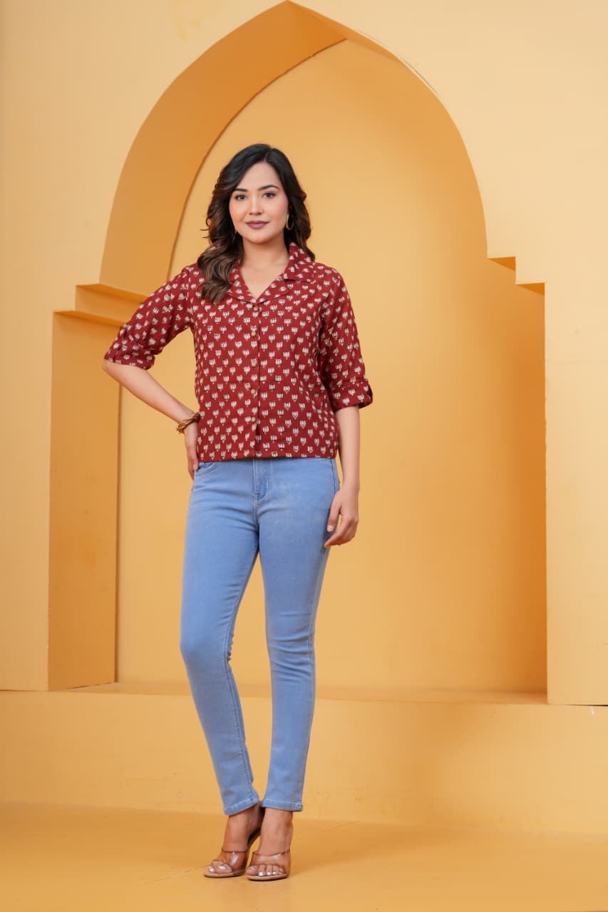 Exclusive New collection of Bagru hand block printed Cotton Women' SHIRTS