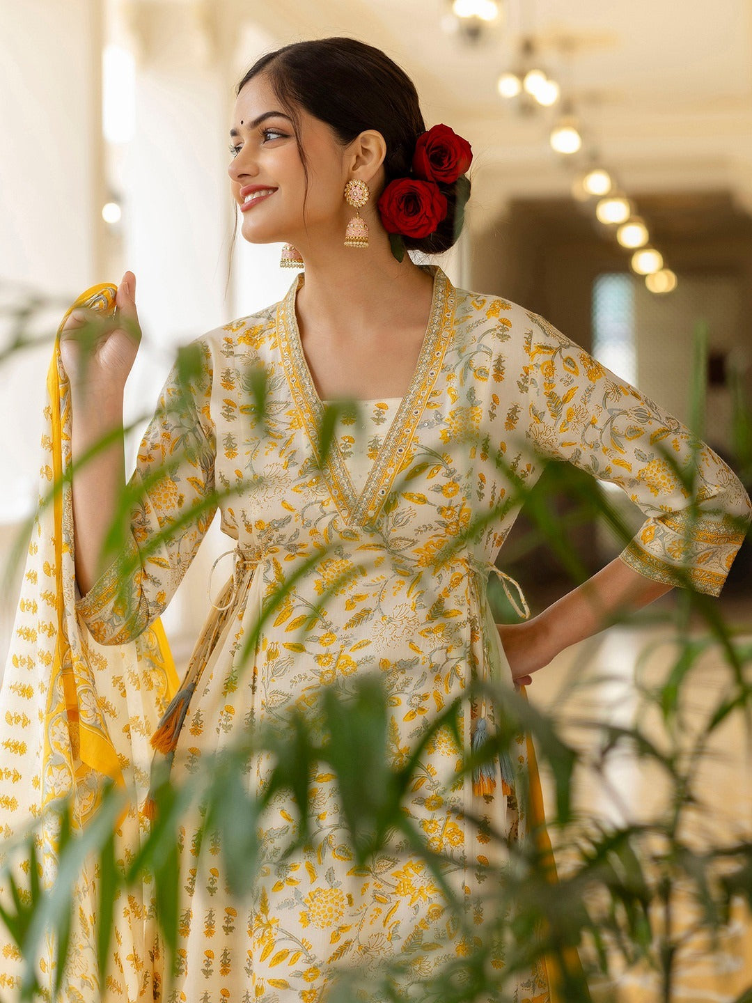 COTTON PRINTED KURTI PANT DUPATTA SET