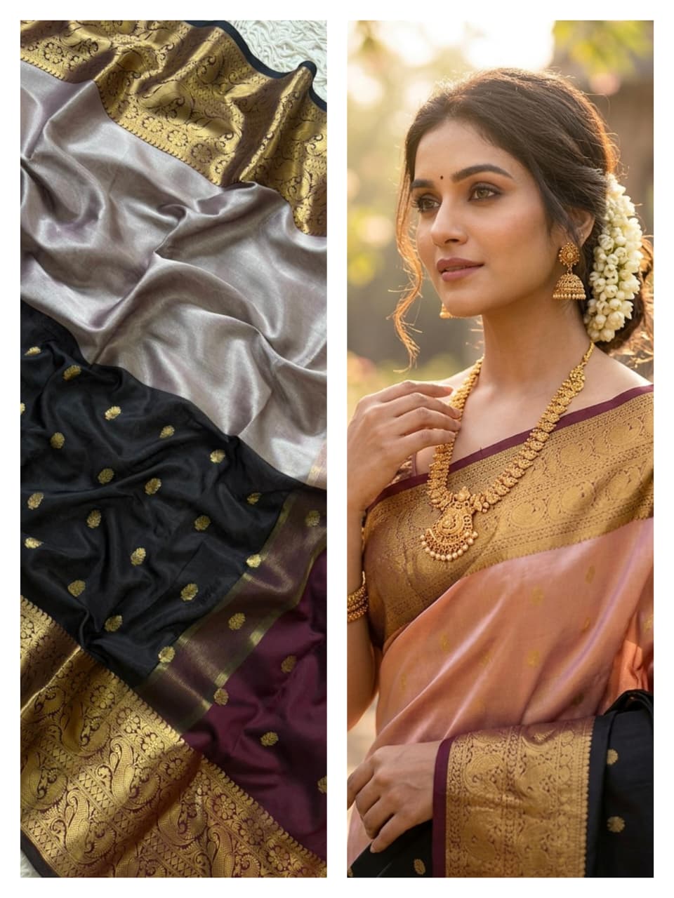BANARASI HALF AND HALF SEMI KATAN SOFT SILK SAREE