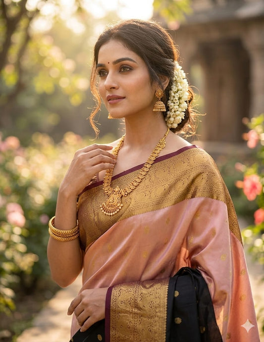 BANARASI HALF AND HALF SEMI KATAN SOFT SILK SAREE